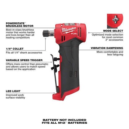 M12 FUEL 12V Lithium-Ion 1/4 in. Cordless Right Angle Die Grinder Kit with M12 Lithium-Ion Cordless Soldering Iron