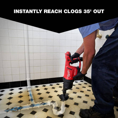 M12 12-Volt Lithium-Ion Cordless Drain Cleaning Airsnake Air Gun Kit with (1) 2.0Ah Battery, Toilet Attachments