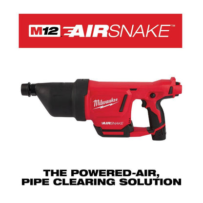 M12 12-Volt Lithium-Ion Cordless Drain Cleaning Airsnake Air Gun Kit with (1) 2.0Ah Battery, Toilet Attachments