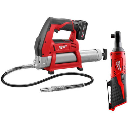 M12 12-Volt Lithium-Ion Cordless Grease Gun Kit with One 3.0 Ah Battery, Charger and Tool Bag with M12 3/8 in. Ratchet