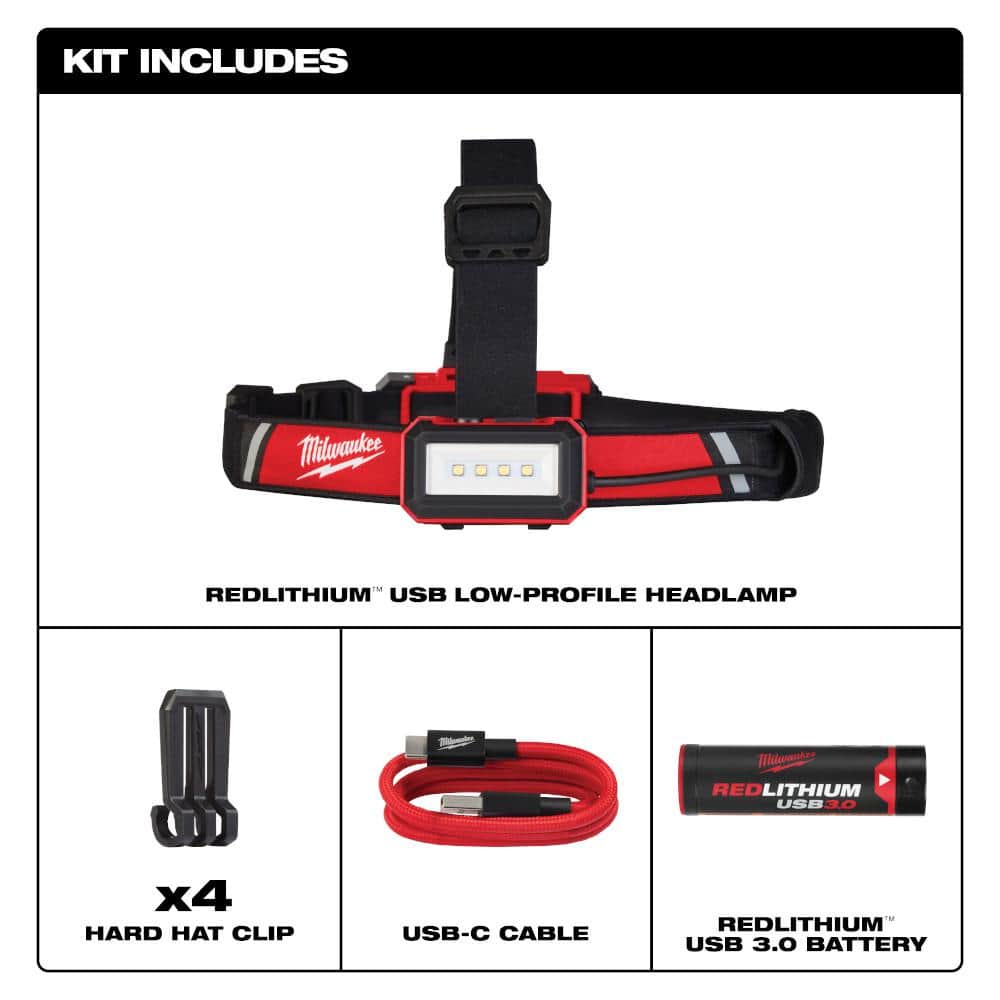 600 Lumens LED REDLITHIUM USB Low-Profile Hard Hat Headlamp