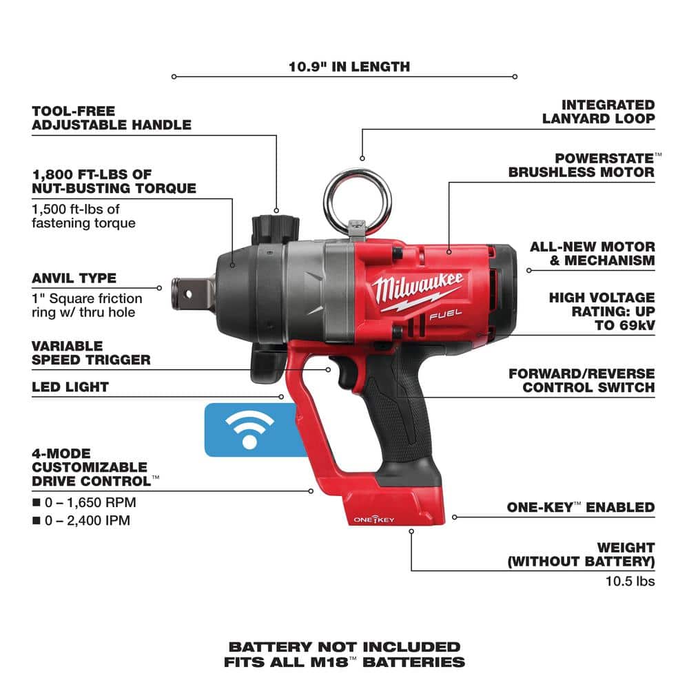 M18 FUEL ONE-KEY 18V Lithium-Ion Brushless Cordless 1 in. Impact Wrench with Friction Ring (Tool-Only)