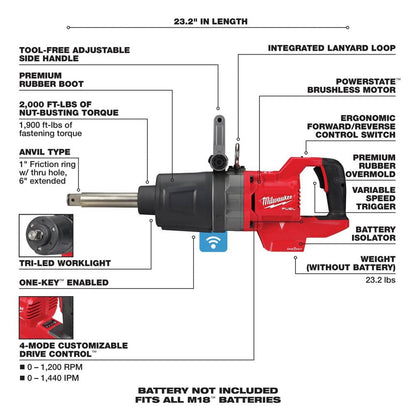 M18 FUEL 18V Lithium-Ion Brushless Cordless 1 in. Impact Wrench Extended Reach D-Handle (Tool-Only)