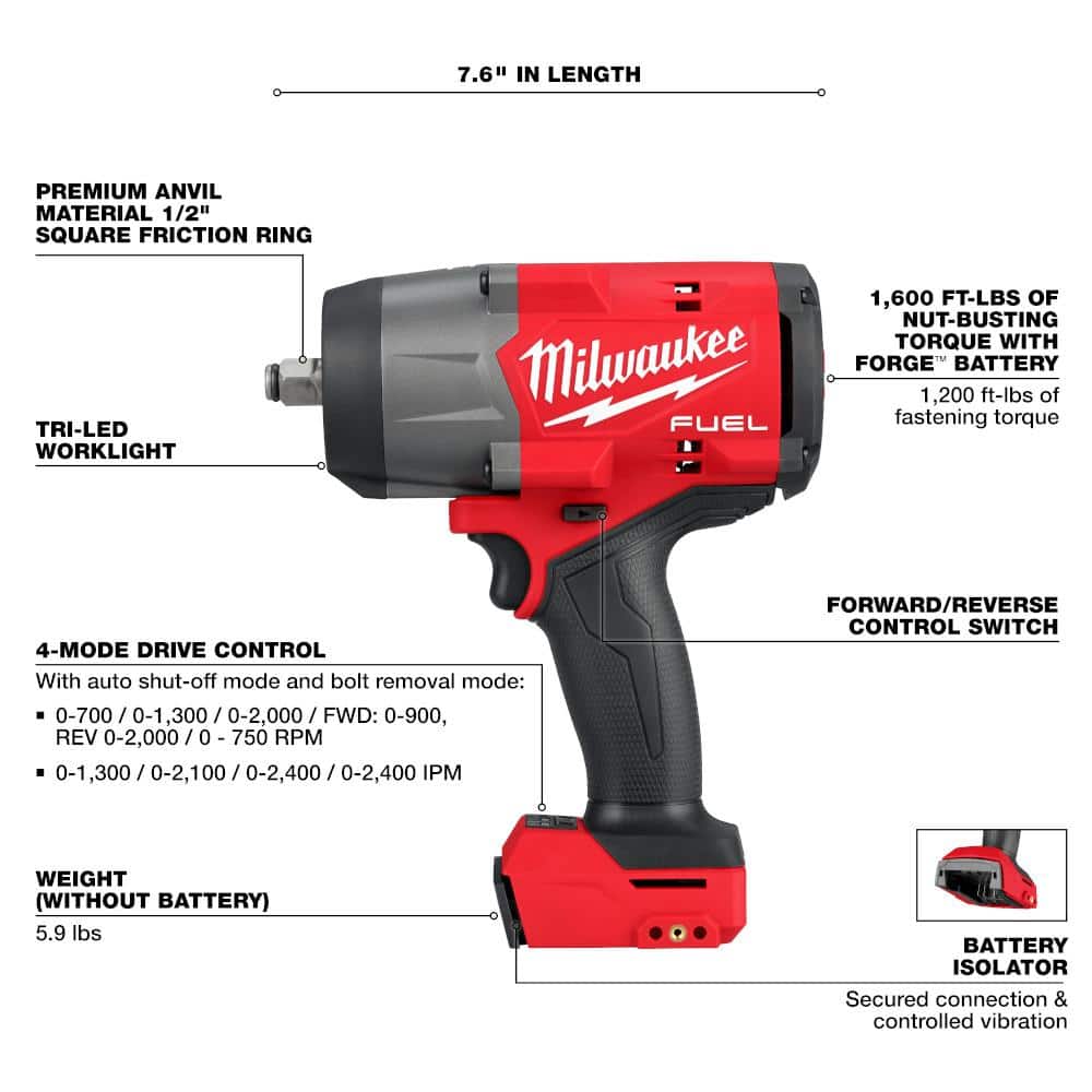 M18 FUEL 18V Lithium-Ion Brushless Cordless 1/2 in. Impact Wrench with Mid Torque Impact Wrench (2-Tool)