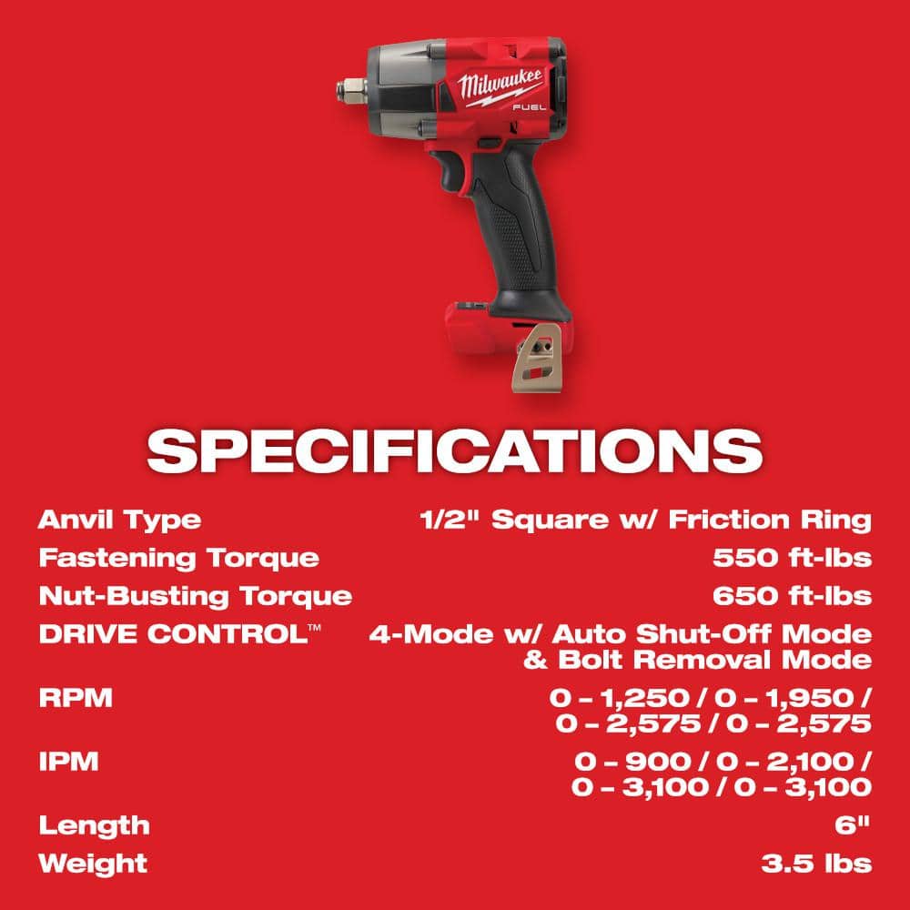 M18 FUEL 18V Lithium-Ion Brushless Cordless 1/2 in. Impact Wrench with Mid Torque Impact Wrench (2-Tool)