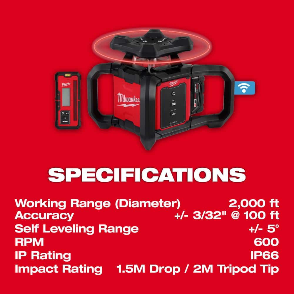 M18 2000 ft. Red Exterior Rotary Laser Level Kit with Receiver, Receiver Clamp, Tripod, and Grade Rod