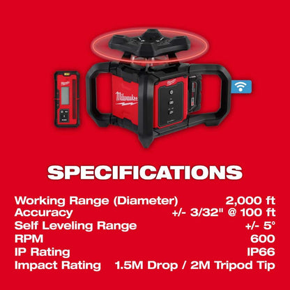 M18 2000 ft. Red Exterior Rotary Laser Level Kit with Receiver, Receiver Clamp, Tripod, and Grade Rod