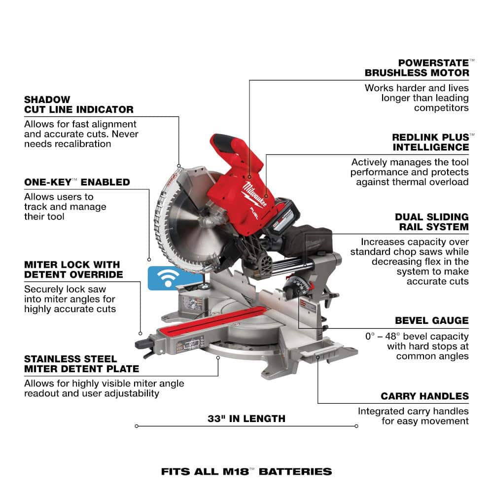 M18 FUEL 18V Lithium-Ion Brushless Cordless 12 in. Dual Bevel Sliding Compound Miter Saw Kit with One 12.0Ah Battery