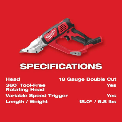 M18 18-Volt Lithium-Ion Cordless 18-Gauge Double Cut Metal Shear (Tool-Only)