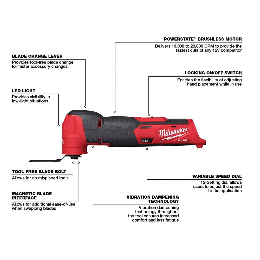 M12 FUEL 12V Lithium-Ion Cordless Oscillating Multi-Tool with M12 XC 5.0 Ah Battery (2-Pack) Starter Kit and Charger