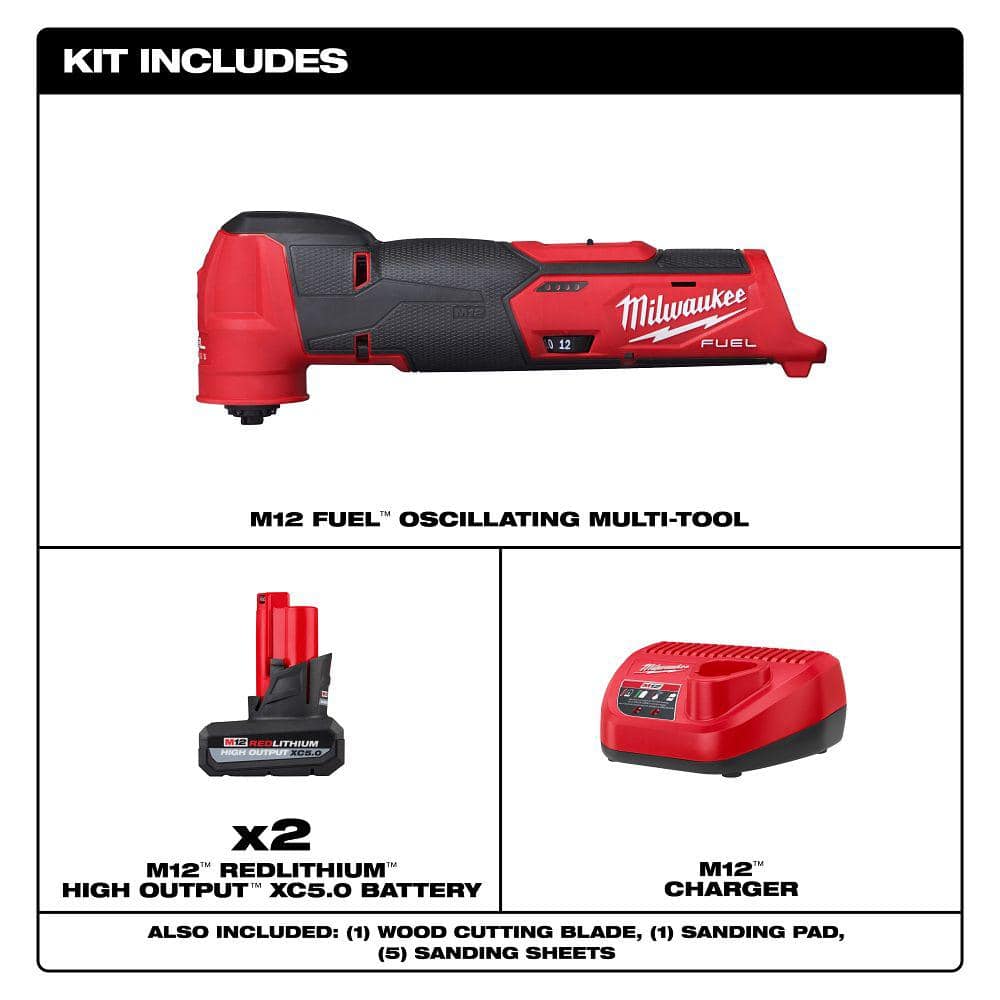 M12 FUEL 12V Lithium-Ion Cordless Oscillating Multi-Tool with M12 XC 5.0 Ah Battery (2-Pack) Starter Kit and Charger