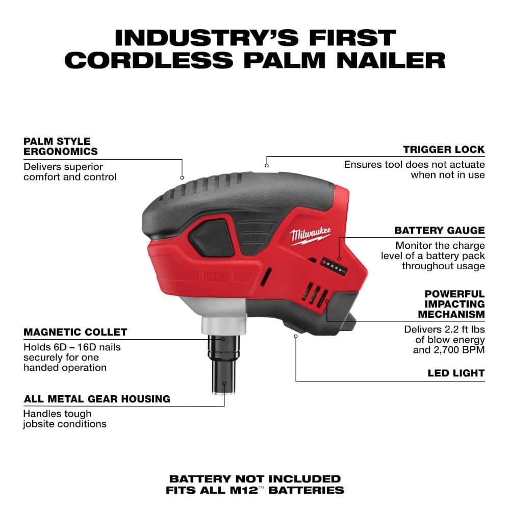 M12 12-Volt Lithium-Ion Cordless Palm Nailer (Tool-Only)