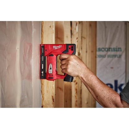 M12 12-Volt Lithium-Ion Cordless 3/8 in. Crown Stapler with M12 Compact 2.0 Ah Battery (2-Pack) Starter Kit and Charger