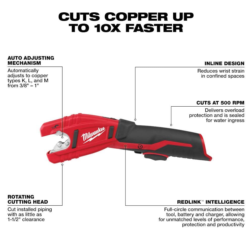 M12 12V Lithium-Ion Cordless Copper Tubing Cutter Kit with 1.5 Ah Battery, Charger and Hard Case w/M12 3/8 in. Ratchet