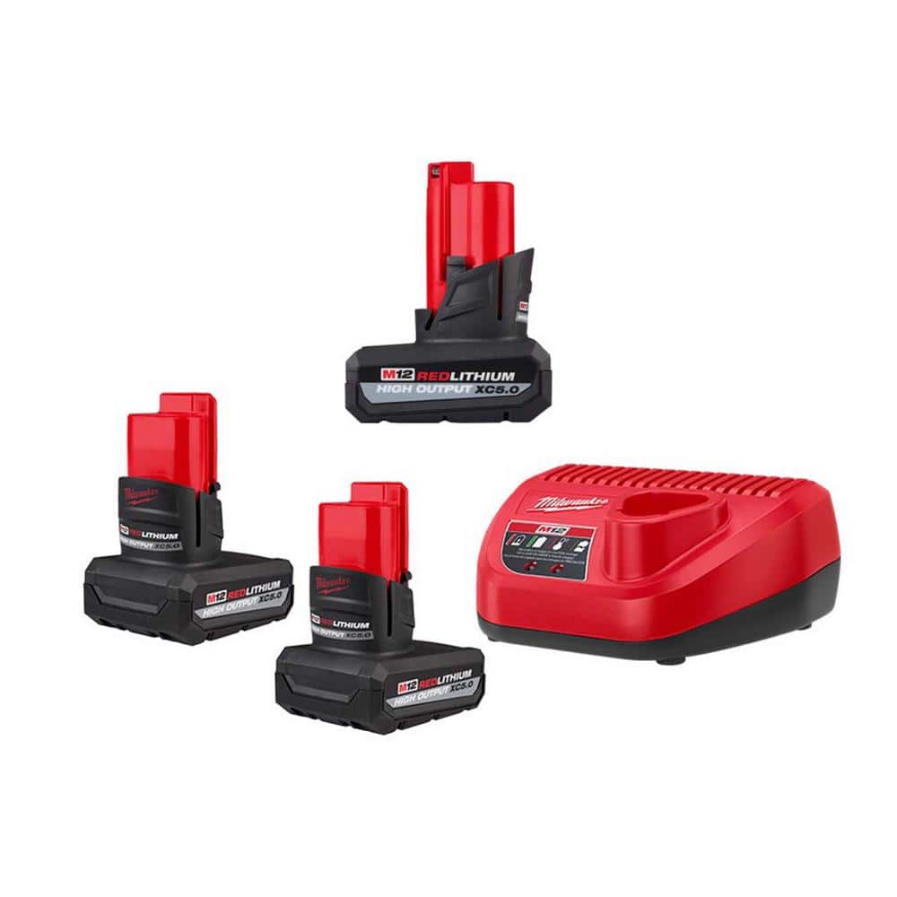 M12 12V Lithium-Ion XC High Output 5.0 Ah Battery Pack (3-Pack) with Charger