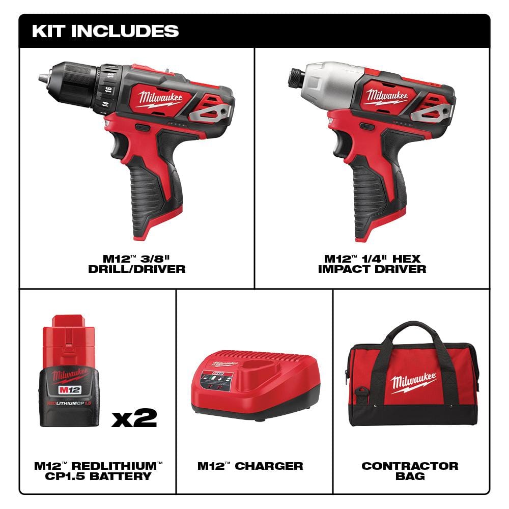 M12 12-Volt Lithium-Ion Cordless 2-Tool Combo Kit with M12 12-Volt Lithium-Ion Cordless 3/8 in. Crown Stapler