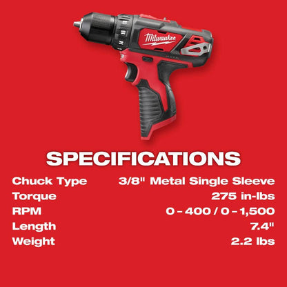 M12 12V Lithium-Ion Cordless Combo Kit with Two 2.0Ah Batteries, Charger and Bag (5-Tool)