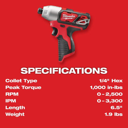 M12 12V Lithium-Ion Cordless 4-Tool Combo Kit with (2) Compact 1.5Ah Batteries and Charger