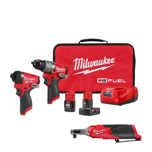 M12 FUEL 12-Volt Lithium-Ion Cordless Hammer Drill/Impact Driver/3/8 in. Ratchet Combo Kit (3-Tool)