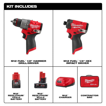 M12 FUEL 12V Lithium-Ion Brushless Cordless Hammer Drill/Impact Driver Combo Kit 2-Tool w/High Output 5.0Ah Battery