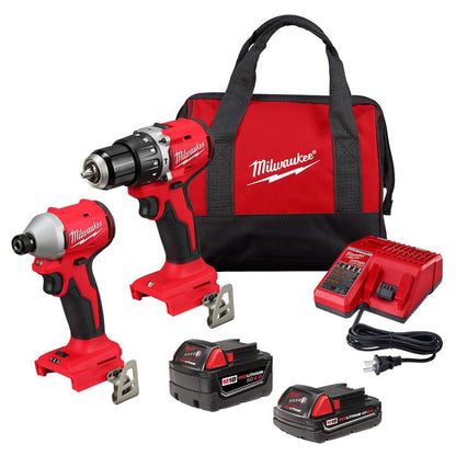 M18 18-Volt Lithium-Ion Brushless Cordless Compact Hammer Drill/Impact Combo Kit (2-Tool) with (2) Batteries, Bag