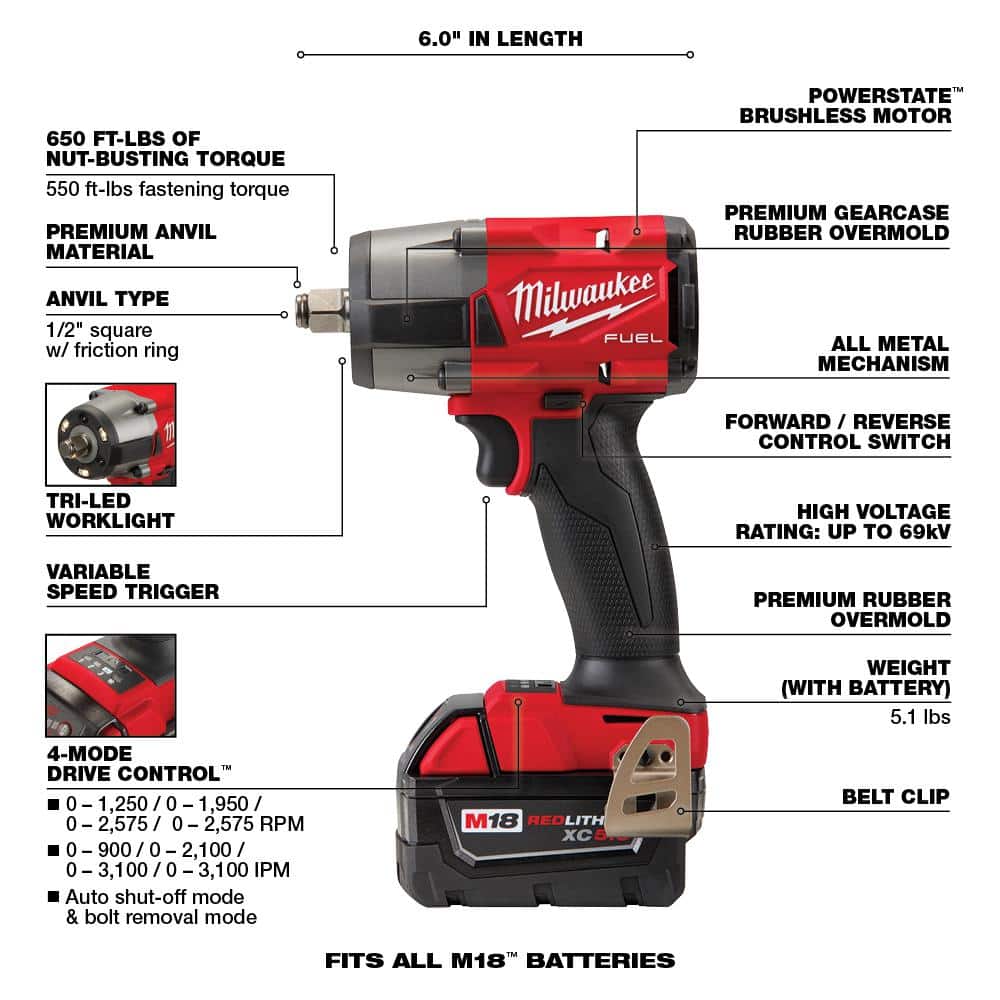M18 FUEL 18V Lithium-Ion Brushless Cordless Combo Kit with (2) 1/2 in. Impact Wrenches w/Friction Ring (9-Tool)