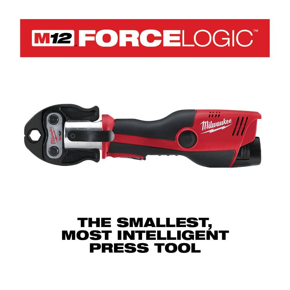 M12 12-Volt Lithium-Ion Force Logic Cordless Press Tool Kit w/ 1/2 in. - 1-1/4in. CTS Jaws, (2) 1.5Ah Batteries & Case