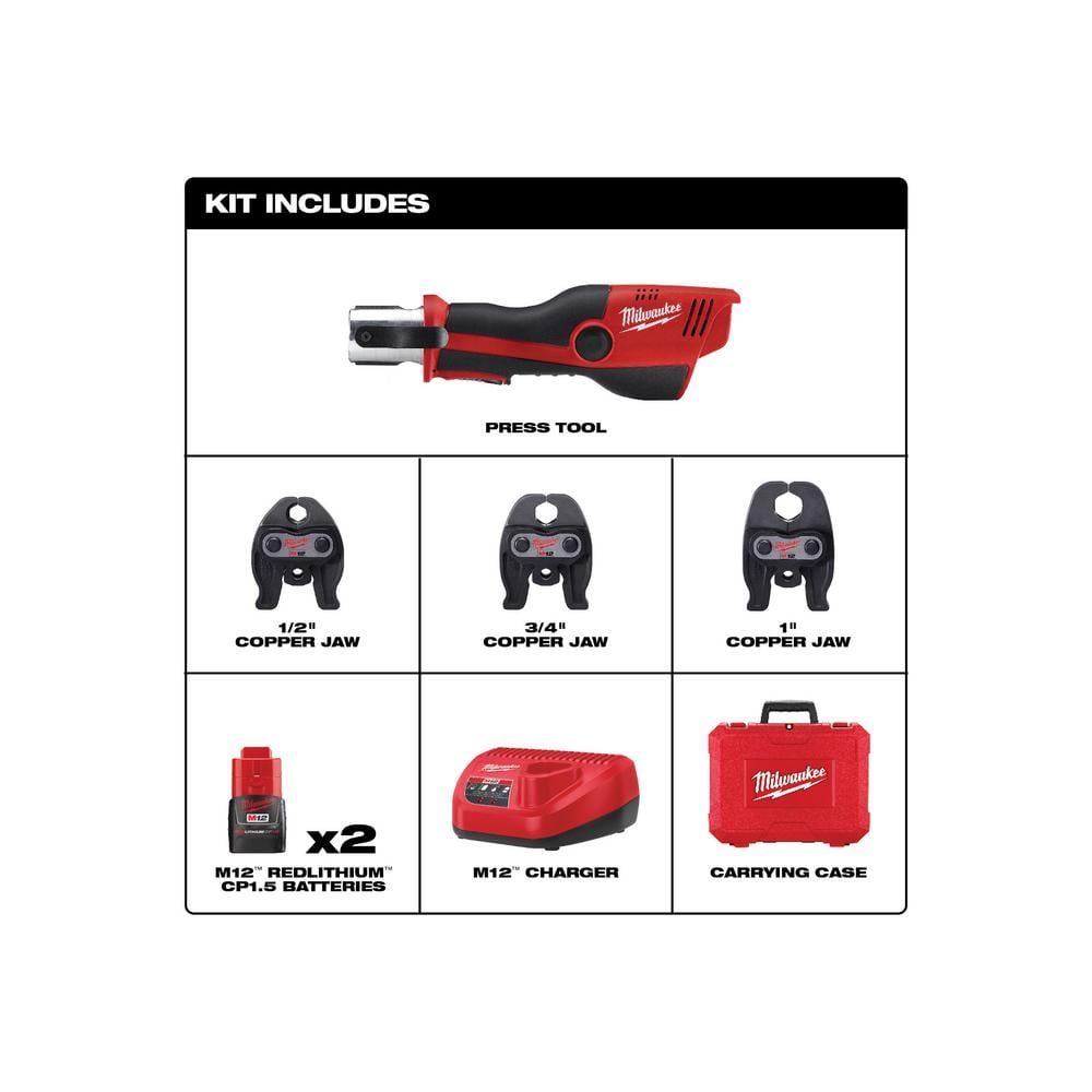 M12 12-Volt Lithium-Ion Force Logic Cordless Press Tool Kit with 1/2 in. to 1 in. Iron Pipe Jaws (6-Jaws Included)