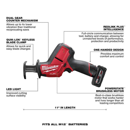 M12 FUEL 12V Lithium-Ion Brushless Cordless HACKZALL Reciprocating Saw Kit w/ One 4.0Ah Batteries Charger & Tool Bag