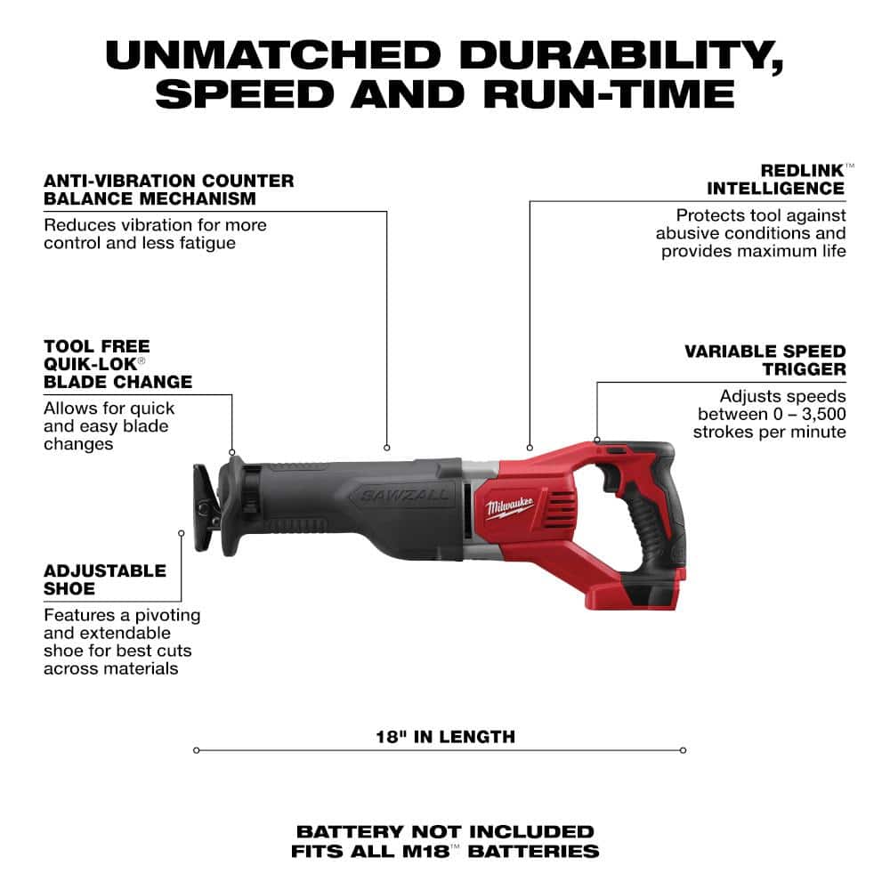 M18 18V Lithium-Ion Cordless SAWZALL Reciprocating Saw (Tool-Only)