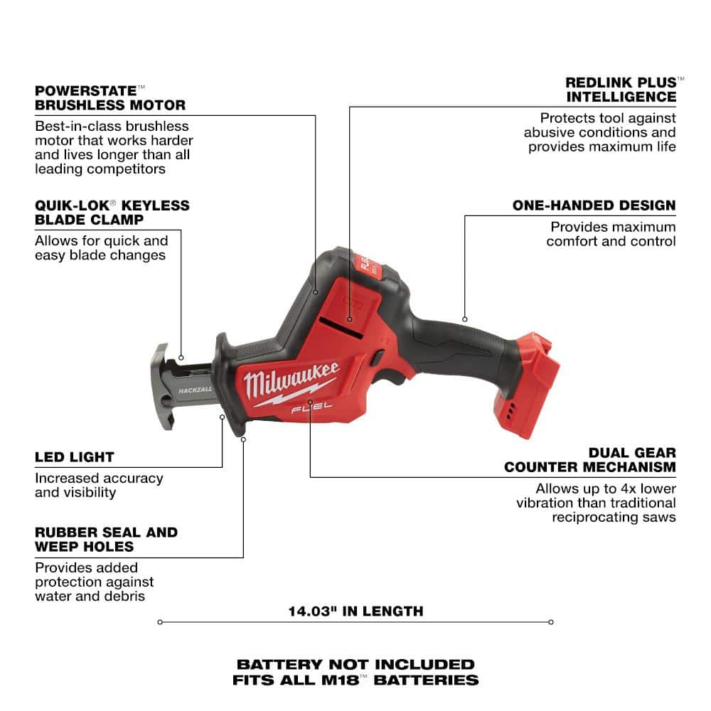 M18 FUEL 18V Lithium-Ion Brushless Cordless HACKZALL Reciprocating Saw with (1) 5.0 Ah, (1) 2.0 Ah Battery and Charger