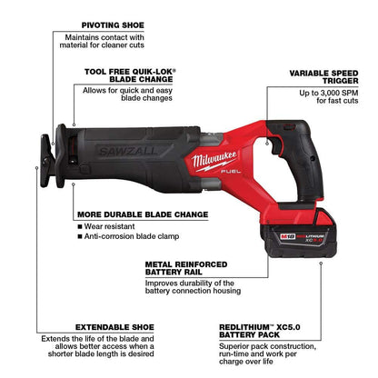 M18 FUEL 18V Lithium-Ion Brushless Cordless SAWZALL Reciprocating Saw Kit W/M18 FUEL Grinder