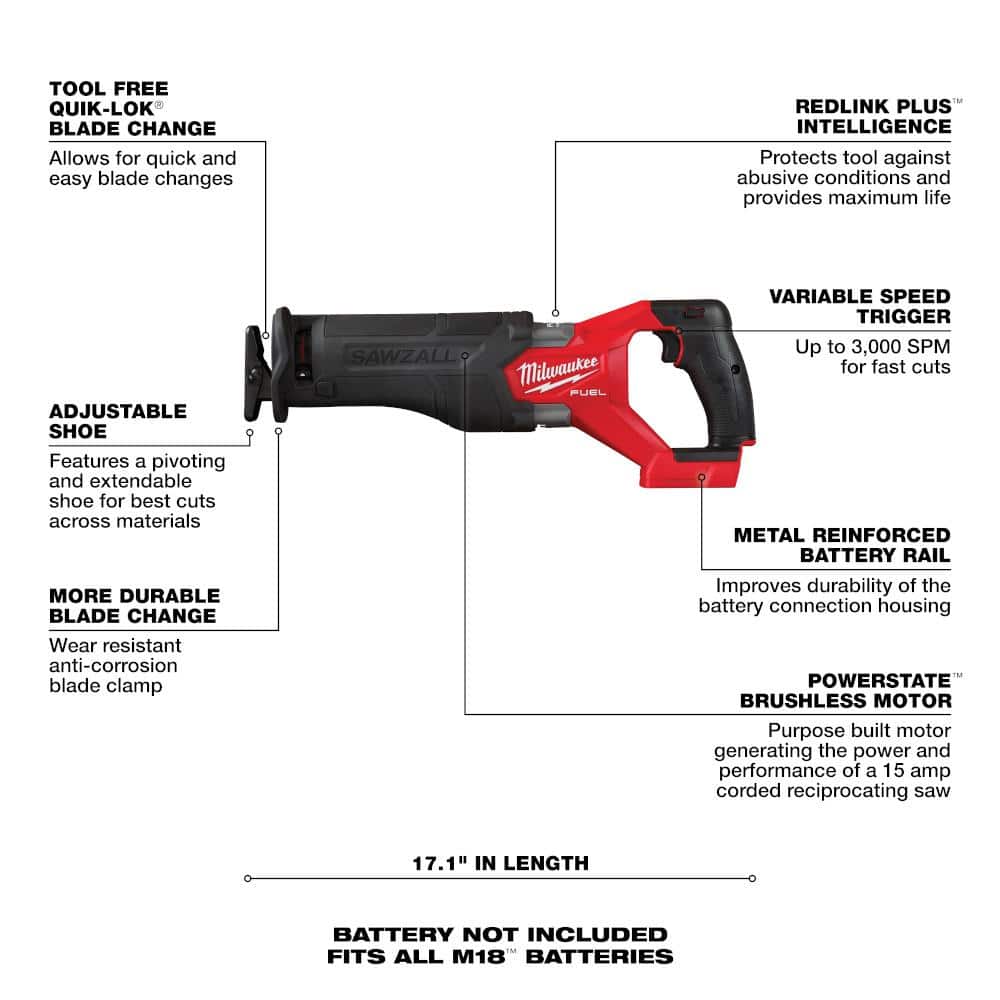 M18 FUEL 18-V Lithium-Ion Brushless Cordless Sawzall Reciprocating Saw Kit with (1) FORGE 6.0Ah Battery