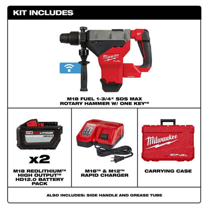 M18 FUEL ONE-KEY 18V Lithium-Ion Brushless Cordless 1-3/4 in. SDS-MAX Rotary Hammer with Two 12.0 Ah Battery