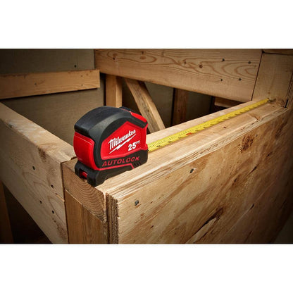 Compact Auto Lock 25 ft. SAE Tape Measure with Fractional Scale and 9 ft. Standout