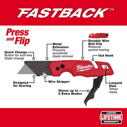 FASTBACK Folding Utility Knife with Blade Storage and General Purpose Blade