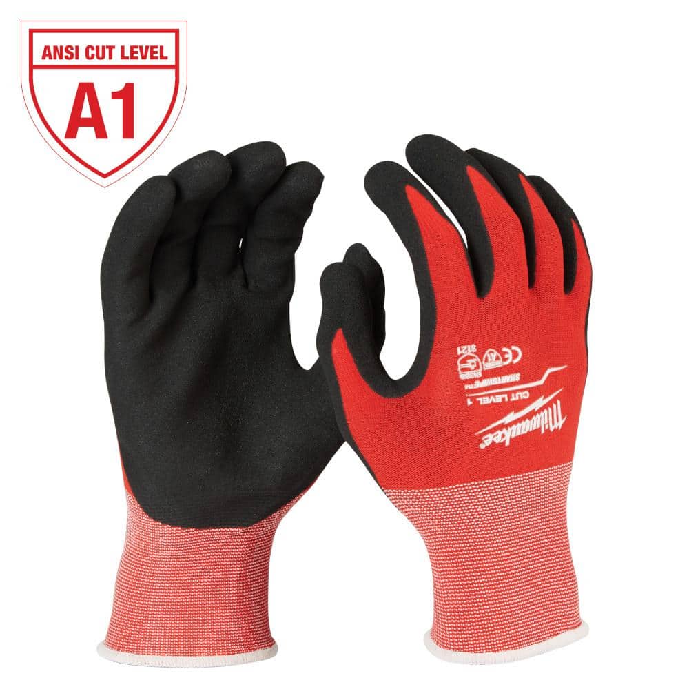 Large Red Nitrile Level 1 Cut Resistant Dipped Work Gloves