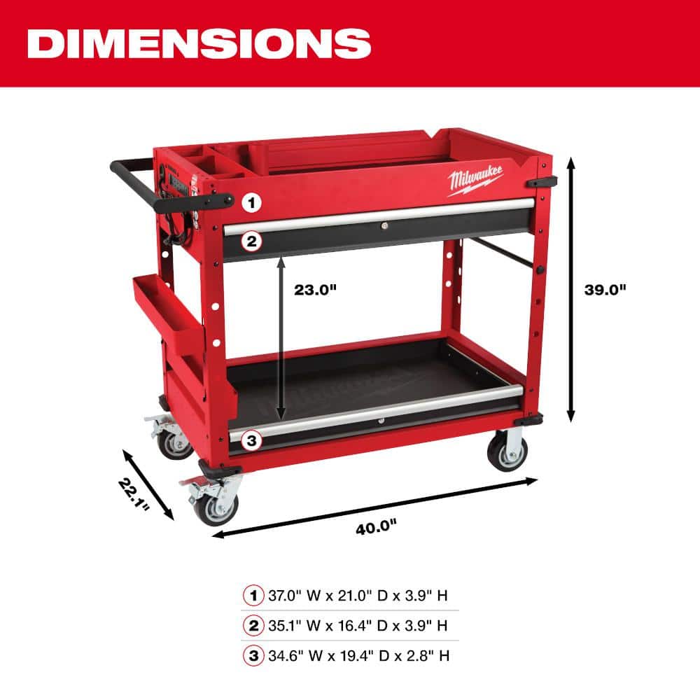 40 in. 2-Drawer Steel Work Cart