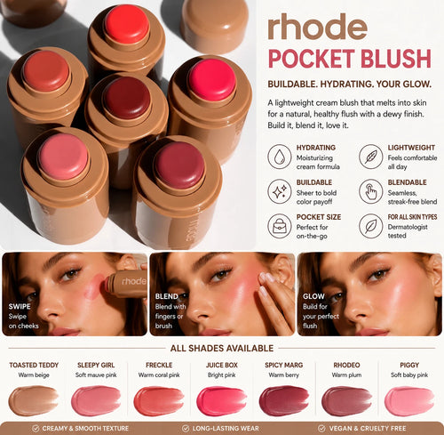 Rhode Pocket Blush Hydrating Cream Blush Buildable Color Multiple Shades